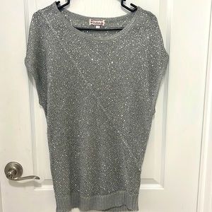 Short Sleeve Silver/Grey small sequin blouse Size Large